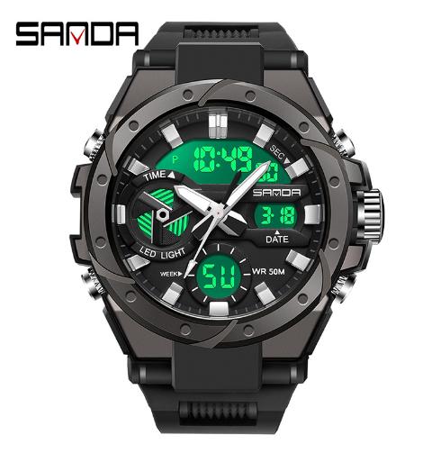 SANDA 3313 Brand Watch Men Sport Alarm Clock Waterproof Wristwatches Original Brand Men's Wristwatch Quartz Digital Watches
