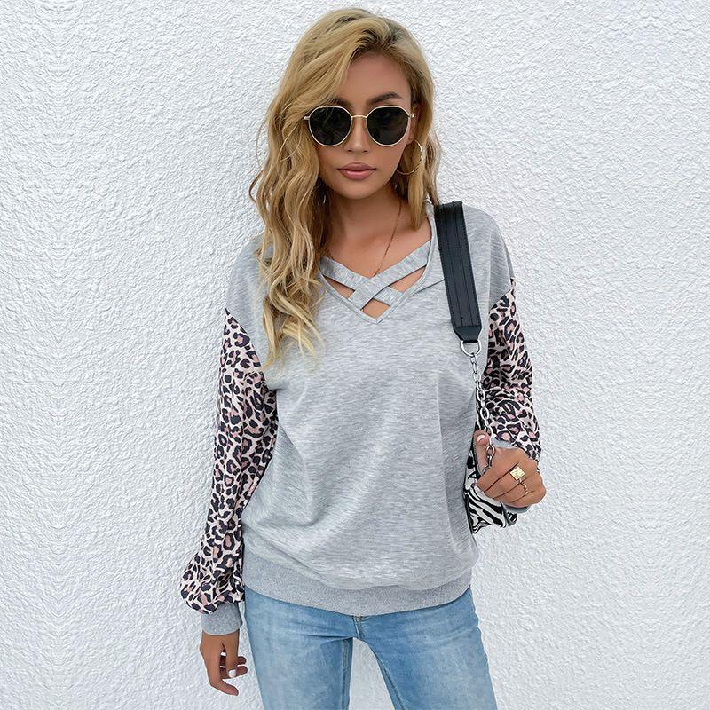 

Women s Leopard Print Long Sleeve T-shirt Leopard Print Long Sleeve T-Shirt Women s Tops Light gray XL
