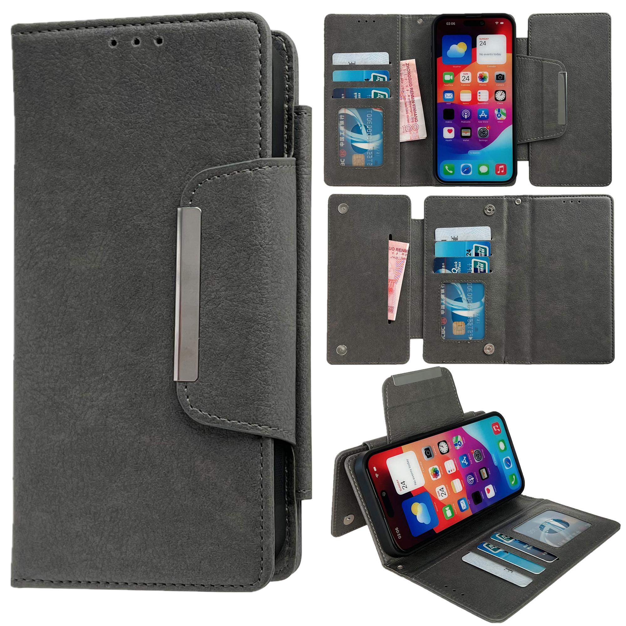 

For iPhone 16 Pro Max Case Detachable 2-in-1 Magnetic Closure PU Leather Wallet Phone Case Grey