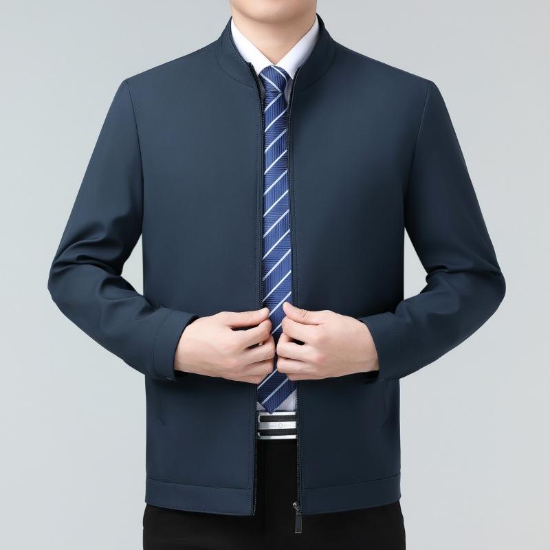 Spring and Autumn New Style Mulberry Silk Jacket Men's Middle-aged Business Stand-up Collar Top Dad's Casual Thin Executive Jacket