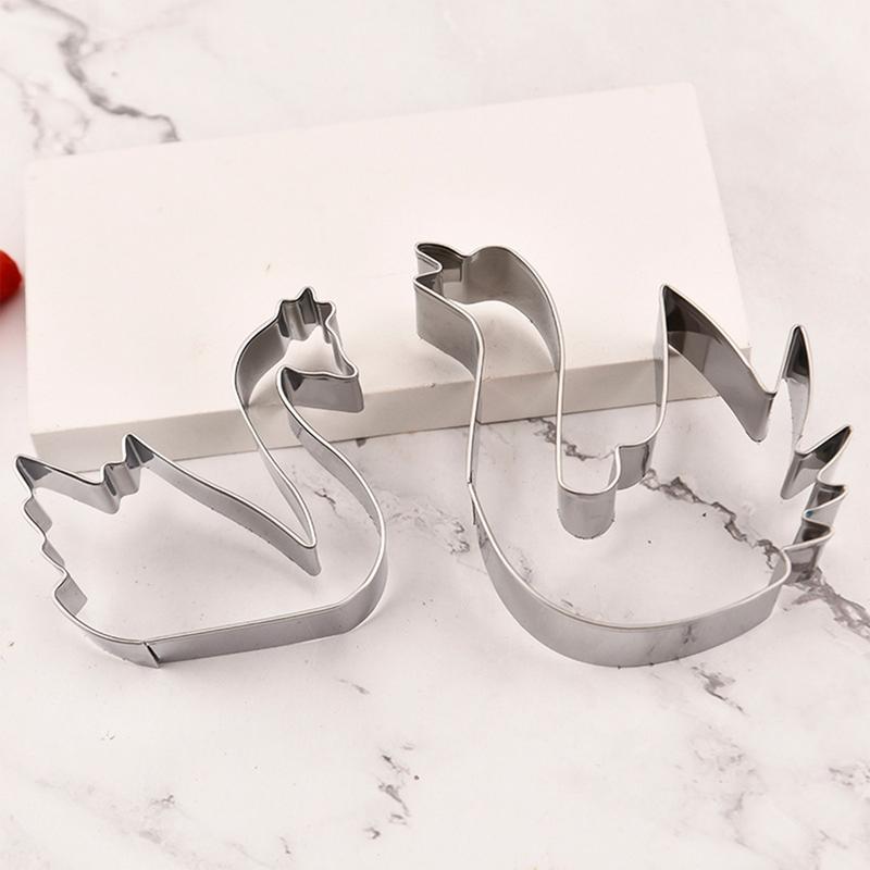 2pcs Stainless Steel Cookie Cutter Swan Party Cake Molds Biscuit Cutters Baking Tool Mould Stamp