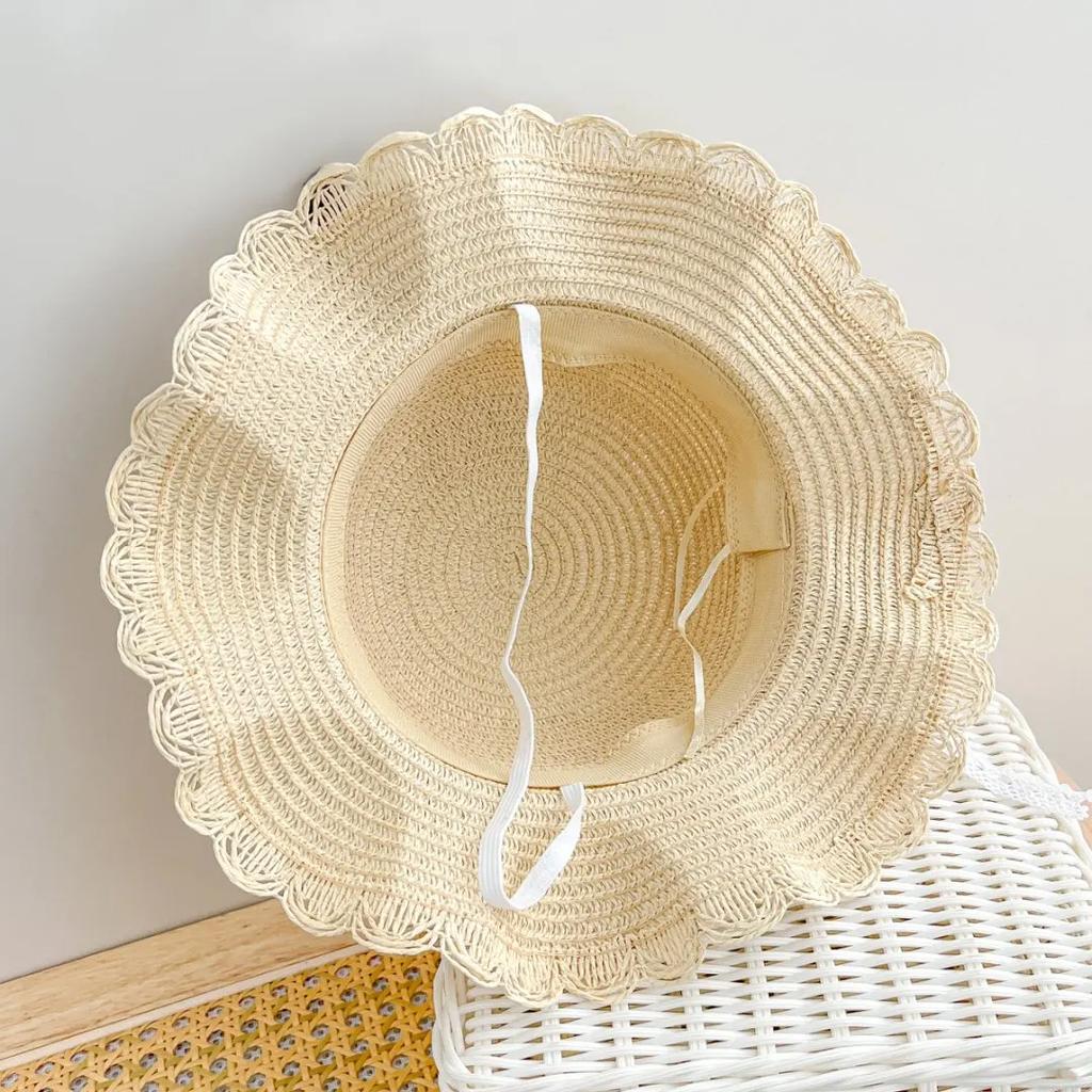 2pcs set Straw Hat And Shoulder Bag Girls Princess Summer Outdoor Fisherman Hats Baby Kids Lace Bowknot Beach Sun Cap Visor