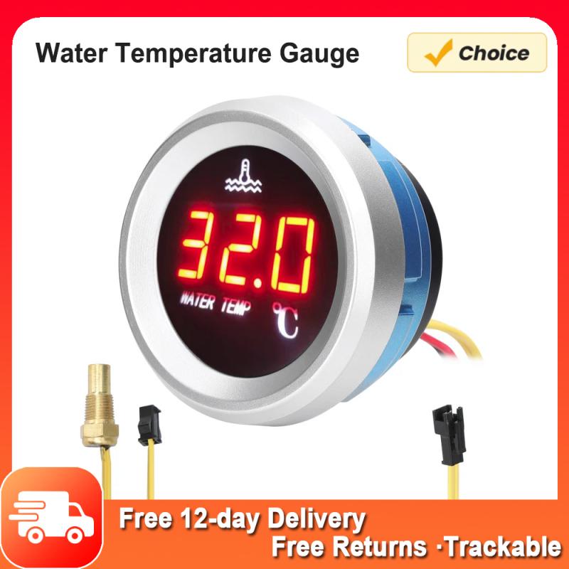 52mm Wassertemperaturanzeige Auto Digitales Messgerät LED-Anzeige 9-36V mit Temperatursensor Alarmfunktion Wassertemperaturanzeige