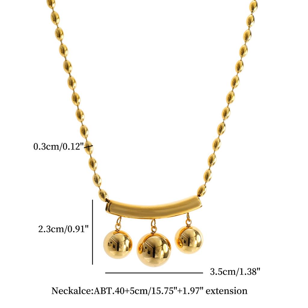Western-style Trendy Stainless Steel Bead Pendant Necklace WomenEurope America Style Non-fading 18k Gold-plated Lightweight