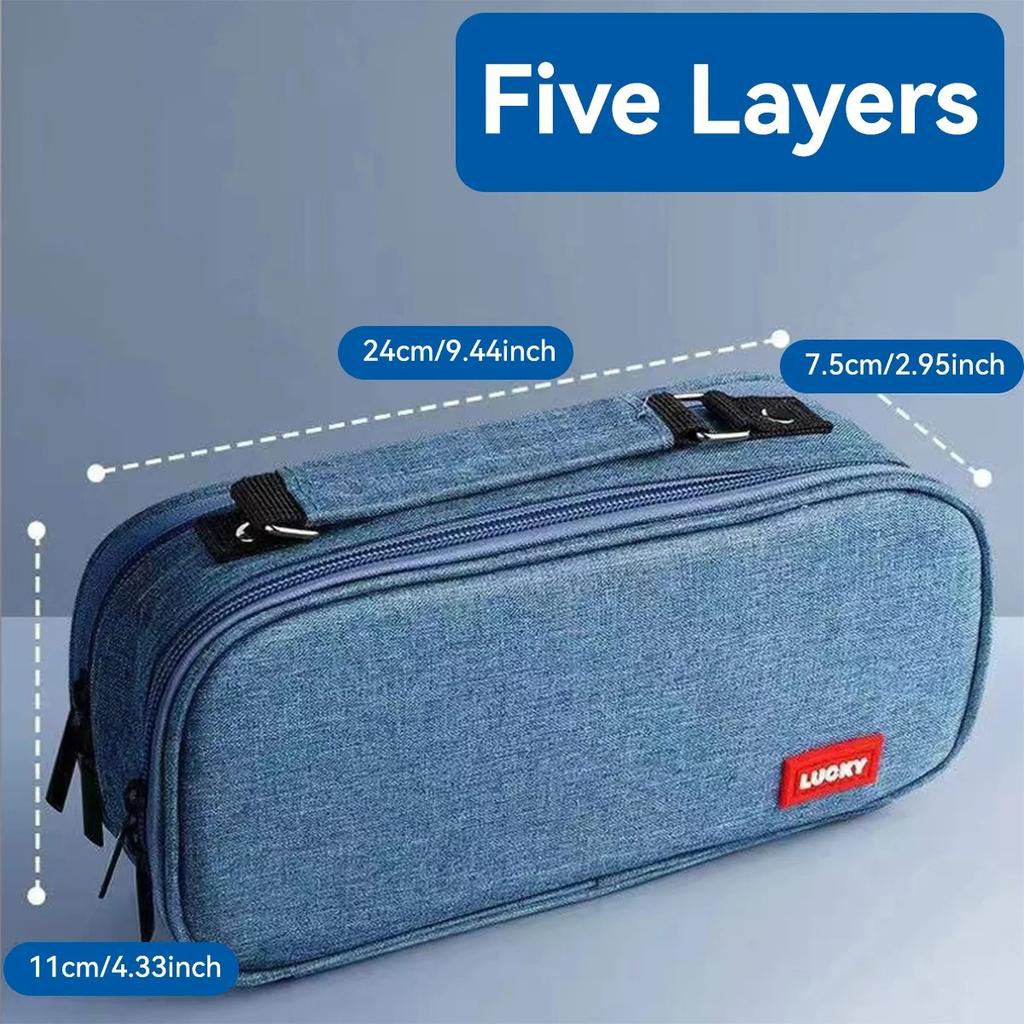 Pen Storage Bag Pencil Case 5 Layer Large Capacity Cosmetic High Quality Study Supplies Simple Student Stationary Boxes
