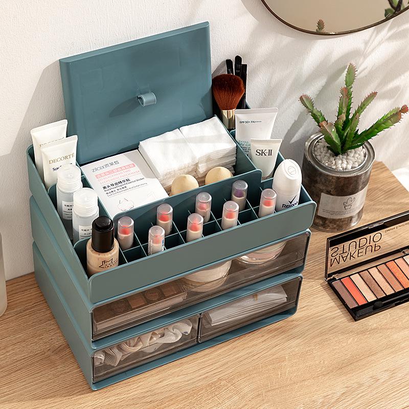 Transparent Desktop Cosmetics Organizer with Drawers for Lipsticks, Skincare, Makeup Brushes, and Masks
