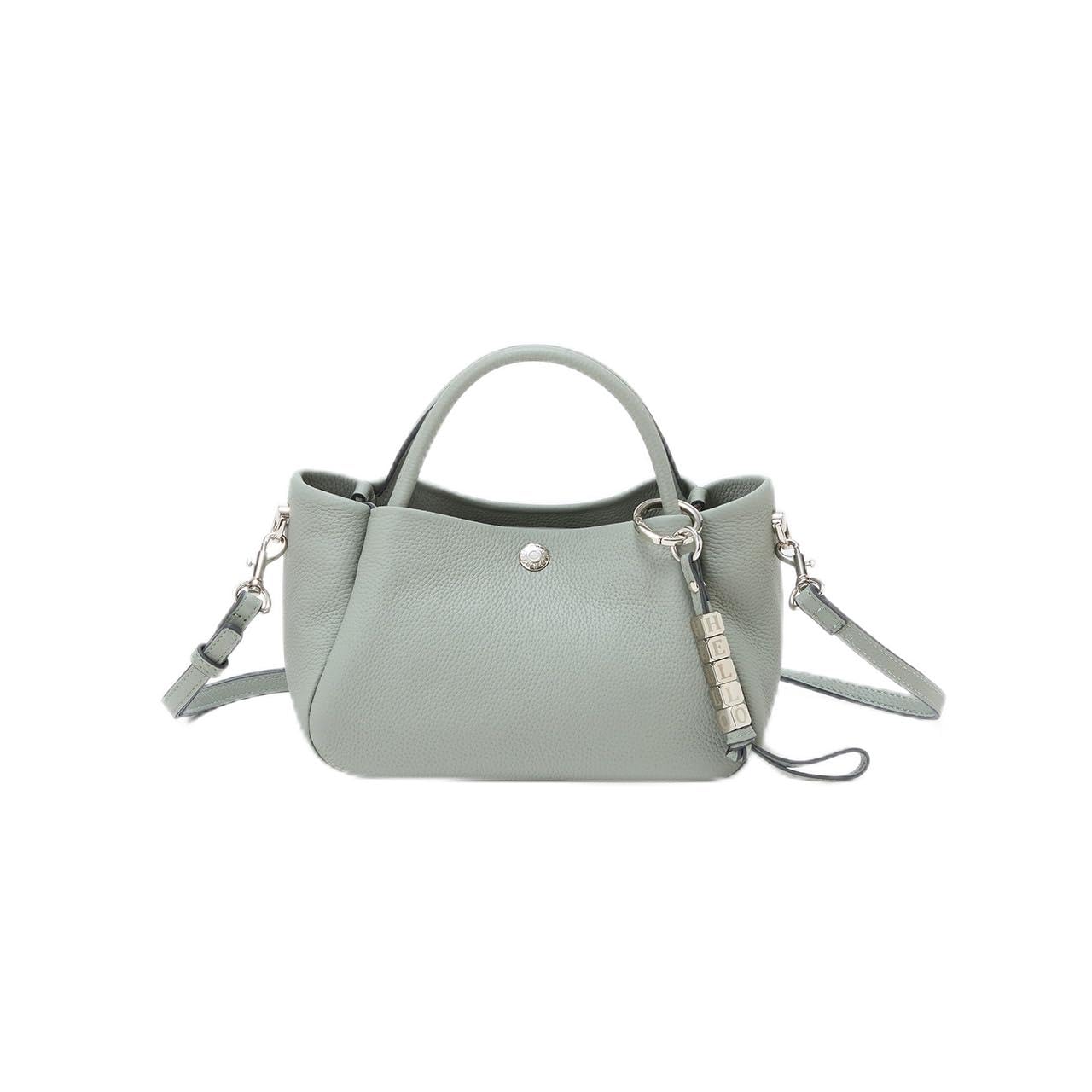 Topkapi Breath TOPKAPI Shrink Leather Mini Tote Bag with Shoulder 501087030225 Green Gray Strap/Charm (Green Gray) Women s