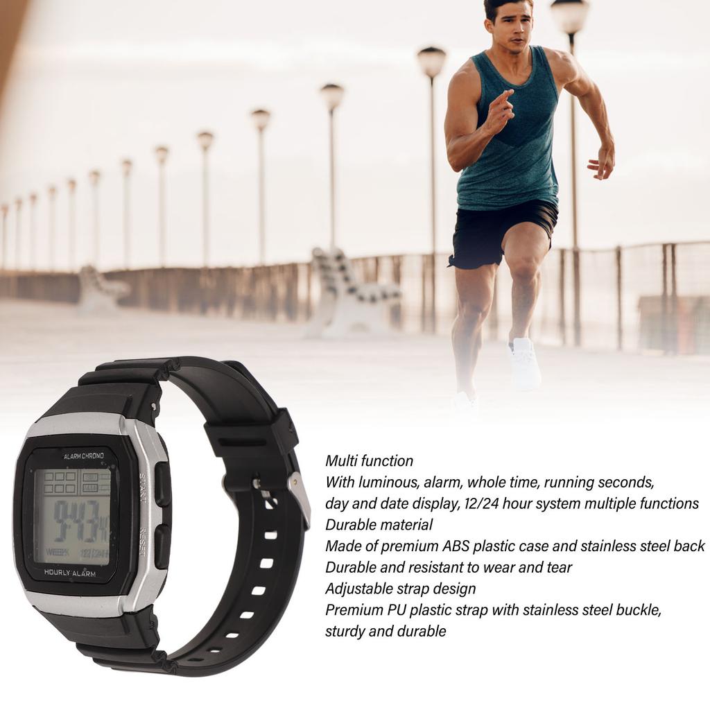 Sport Digital Watch Multifunction Shockproof Waterproof Retro Classic Digital Chronograph Watch for Students Men Silver