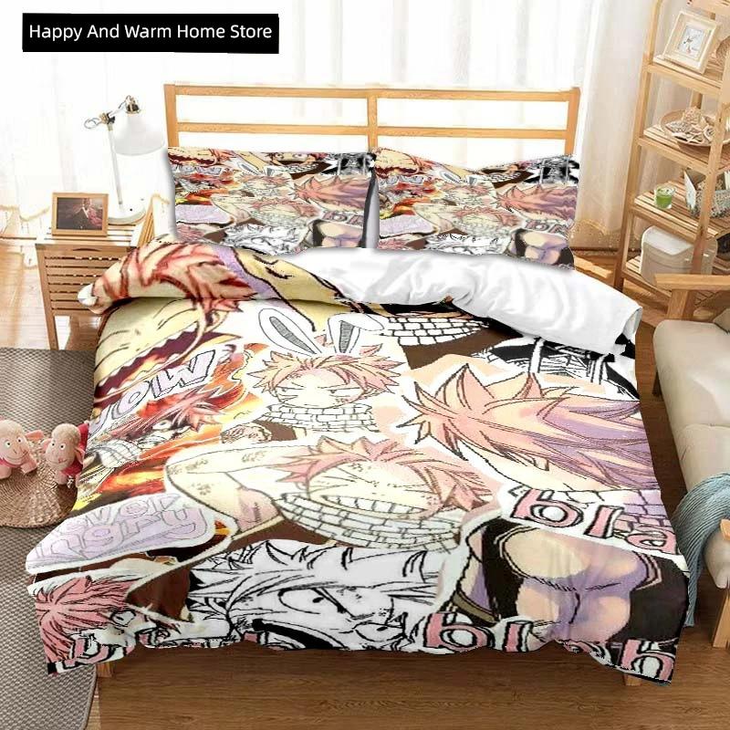 Comforter 3D Anime Fairy Tail Bedding Set Bed Three-Piece Set Single Double Bed Queen Size Adult Boys Bedroom