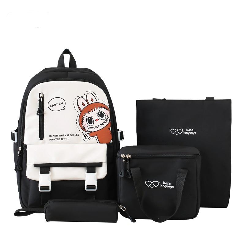 

Новый стиль студенток для девочек Рюкзак Большая вместимость Студенческий школьный рюкзак Набор из четырех предметов Сумка для репетиторства