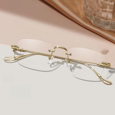 1 pièce Lunettes rectangulaires élégantes sans monture en métal anti lumière bleue à la mode Lunettes confortables pour ordinateur pour hommes femmes