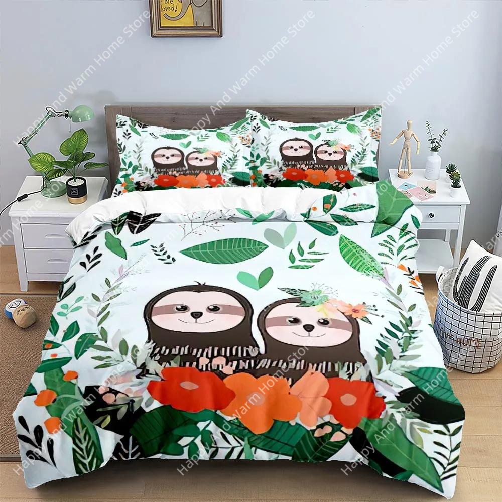 Carton Sloth Soft Duvet Cover King Quen Funy Animal Beding Set For Young Boys Wildlife Polyester Comfortable Quilt Cover Young Boys Birthday Gifts
