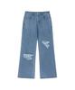 Lotaib Damage Semi-Bootcut Denim Pants - Mid Blue