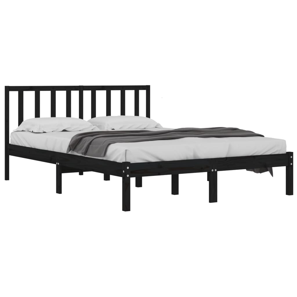 Solid Wood Bed Frame Black Pine 140 x 190 cm