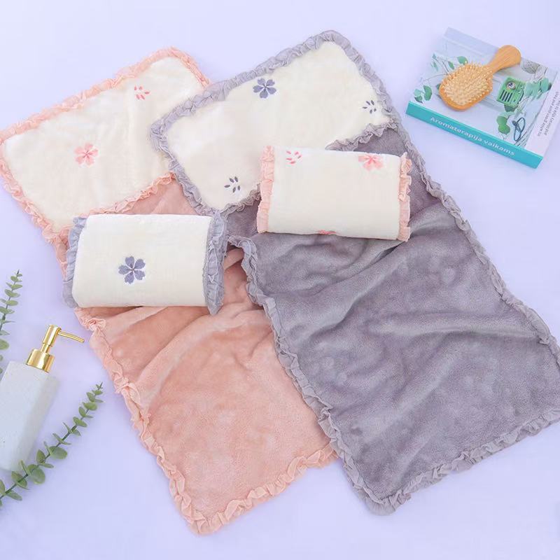 Embroidered Lace Towel Coral Fleece Is More Absorbent and Soft Than Pure Cotton Suitable for Household and Student Face Towels