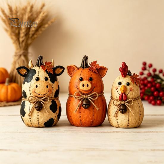 Indoor Autumn Room Decorations 3PCS Rustic Harvest Wooden Ornaments, Animal Designs Retro Vintage Distressed Wood Crafts Farmhouse Crafts, Decorative