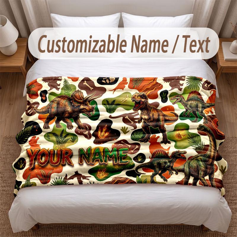 Coperta Morbida a Tema Dinosauri Personalizzata con Stampa Nome Testo Coperta Calda Decorazione Divano Casa Camera da Letto