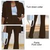 Women 2 Pieces Suit Plain Color Wide Leg Trousers Turn Down Collar 2 Pieces Long Pants Suit for