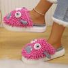 Fashion Cartoon Monster Fluffy Slippers for Women Winter Thick Sole Warm Cotton Slippers Woman Funny Indoor Anti-Slip Home Slides Shoes