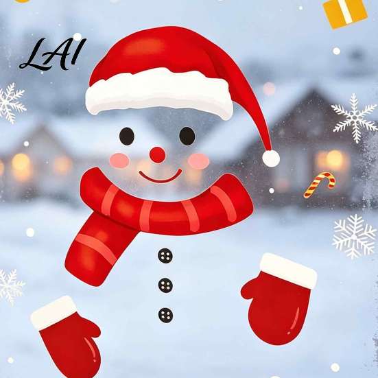 Self Adhesive Glass Stickers Christmas Static Window Clings Smiling Snowman Decals with Snowflake Decorative Patterns Waterproof PVC for Holiday