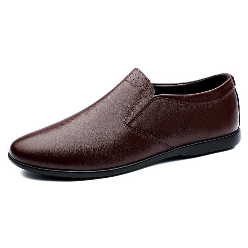 Men Casual Shoes Men's Genuine Leather Fashionable Breathable Peas Shoes Trend Black All-match Wear-resistant Flat Shoes