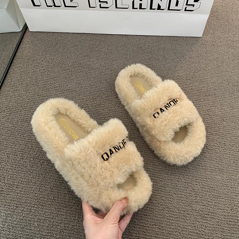 Internet celebrity letter Mao Mao slippers women's autumn and winter new women's wear casual home warm word flat bottom slippers spring and summer