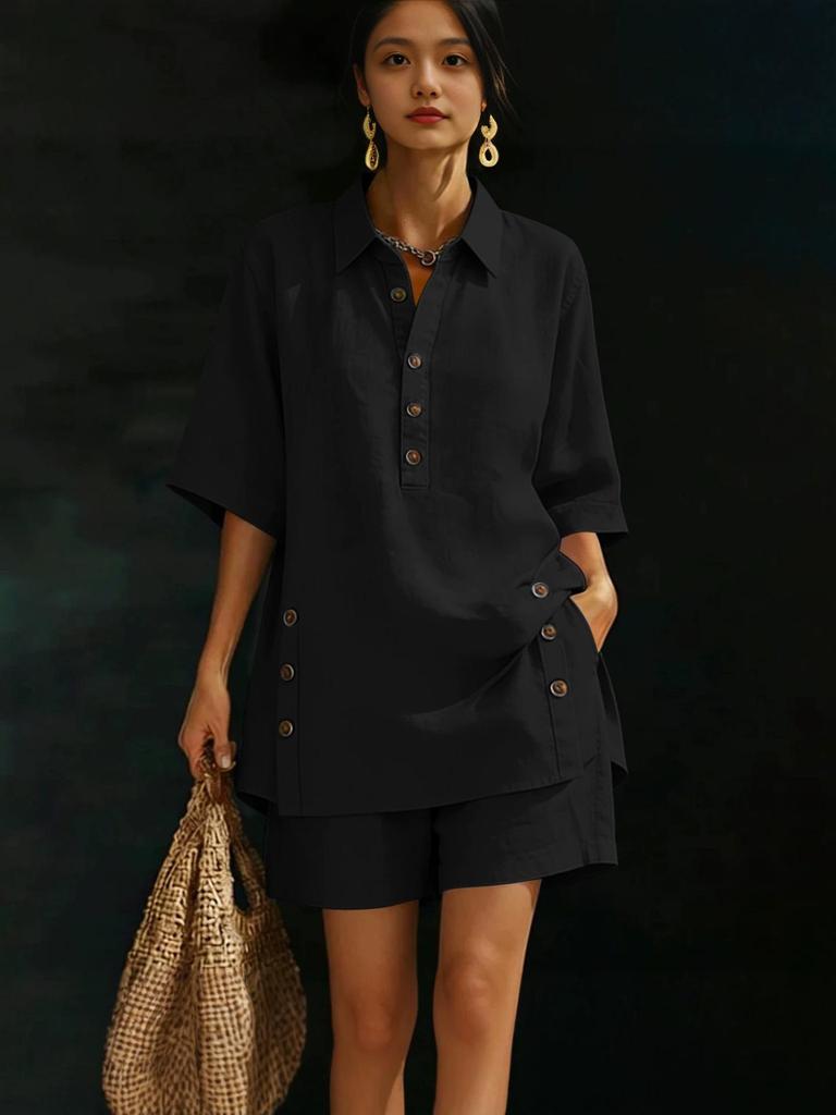 Women's Linen Two-Piece Set: Short-Sleeve Shirt & Loose Pants (2026)