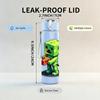 1PC Green Creeper Block Game Character Print 750ml Color Plastic Sports Water Bottle Leakproof Flip Straw Lid Suitable for Sports Office Home Use