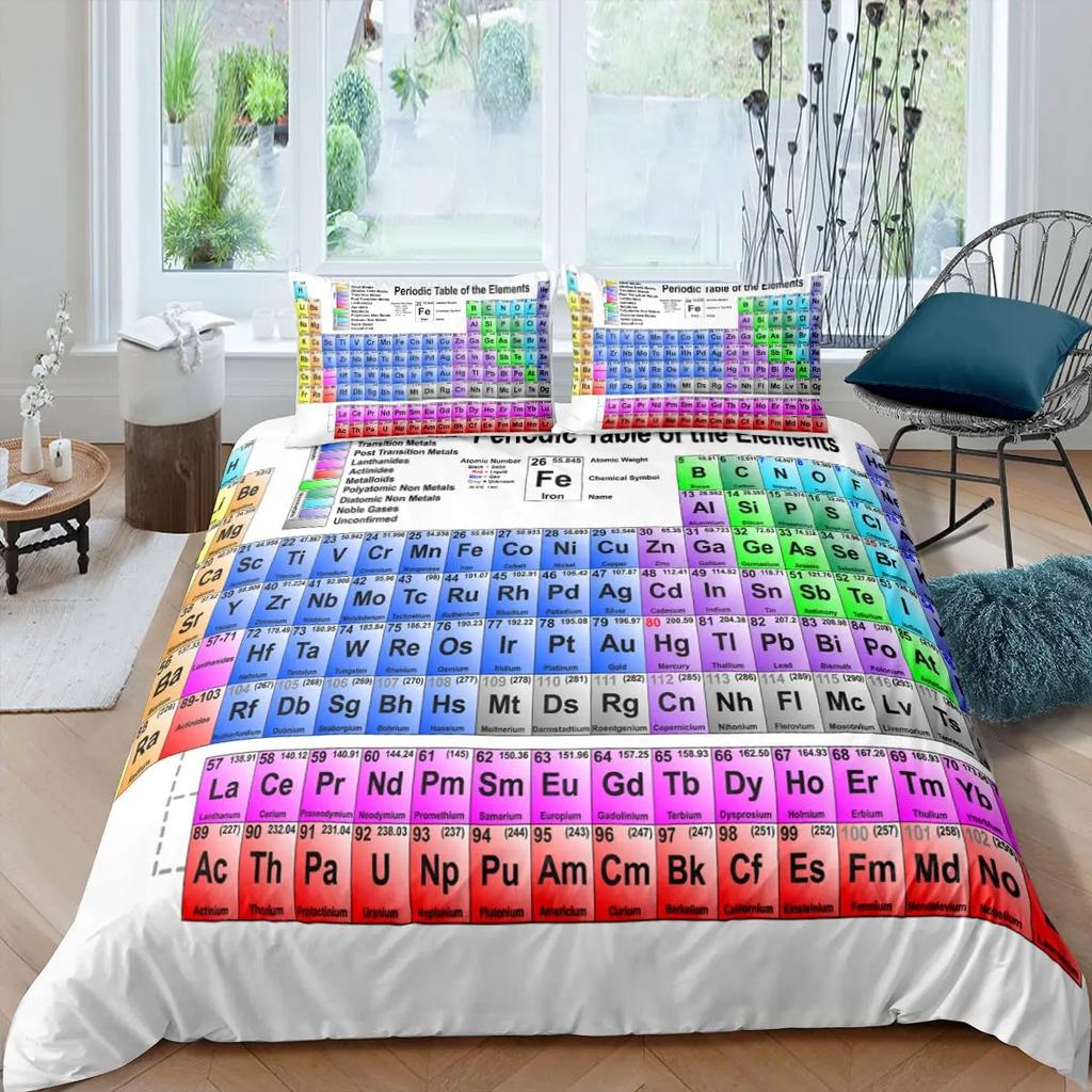 Copripiumino Scienza Tavola Periodica degli Elementi Set Letto Amanti della Chimica Immagine per l'Apprendimento Set Letto in Poliestere Blu Viola