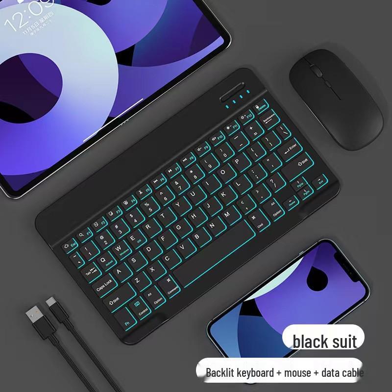 RGB Backlit Bluetooth Keyboard & Silent Wireless Mouse for iPad, Huawei & Tablets