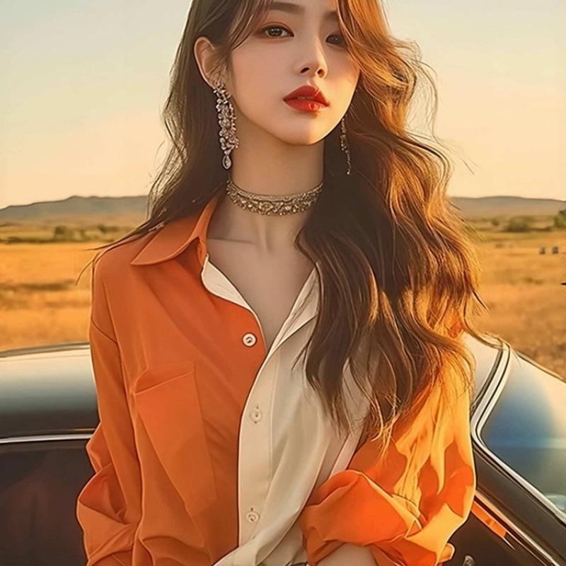 

Women s Dopamine-Colored Long-Sleeve Pure Cotton Shirt - Elegant Early Autumn Style Large