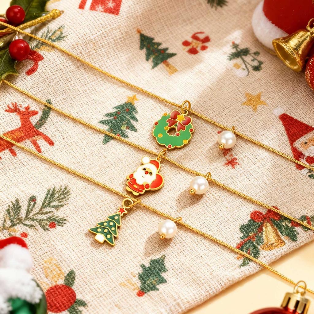 Dainty Christmas Tree Necklace for Women,Stainless Steel Snake Chain Imitation Pearl Necklaces,Fashion Christmas Jewelry Gift