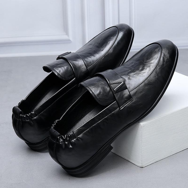 High-end small leather shoes men's soft-soled formal wear business new black leather shoes men's casual wedding shoes trend