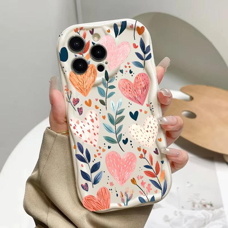 Wavy Edge Love Heart Leaves Phone Case For Samsung Galaxy S26 S24 S25 S23 Ultra S22 S21 S20 Plus FE Clear Soft Silicone Cover