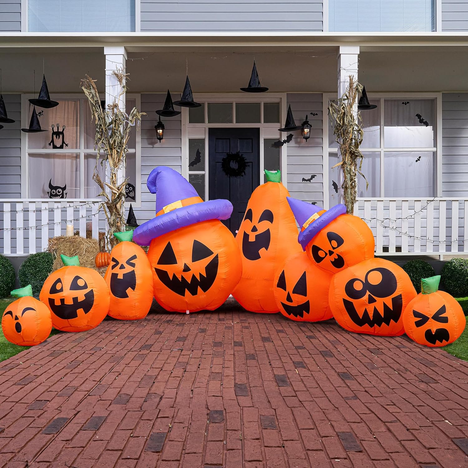 

Joyfy Halloween Inflatable 12.5 FT Long Pumpkin with Witch Hat Decorations Inflatables with Build-in LEDs for Halloween Decor