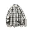 American Retro Flannel Brushed Loose Plaid Shirt Men's Spring and Autumn Jacket Foreign Trade Men's Casual Plaid Shirt