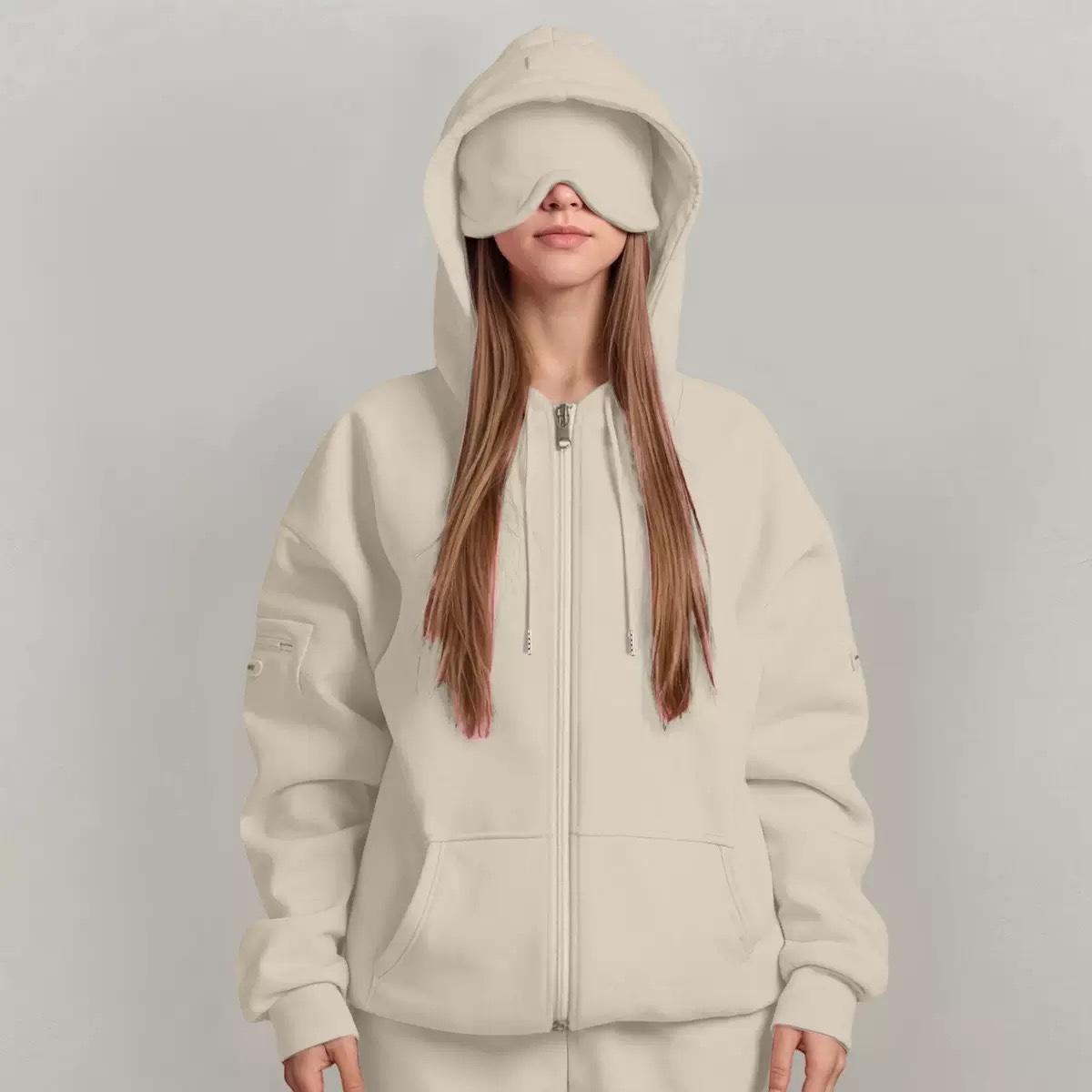 Женская толстовка с капюшоном больших размеров, маска для глаз, однотонная, с длинным рукавом, повседневная, спортивная одежда для улицы, для верховой езды, оверсайз, пуловер M