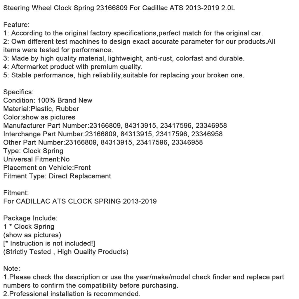 Steering Wheel Clock Spring 23166809 For Cadillac ATS 2013-2019 2.0L
