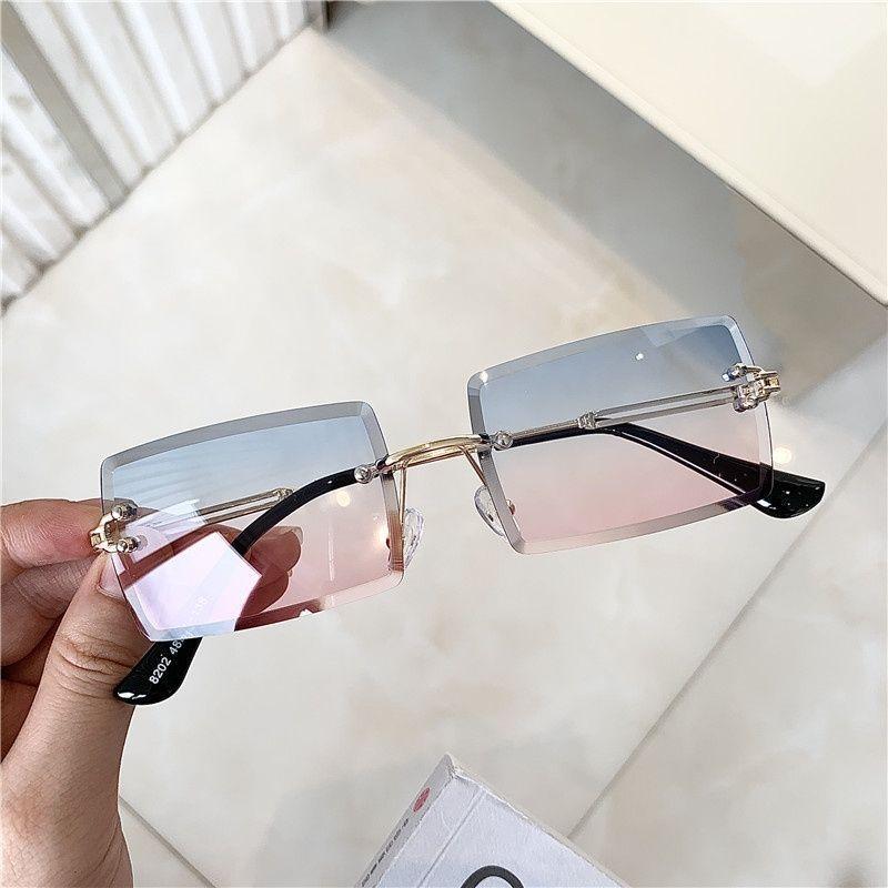 Vintage Fashion Sunglasses Rimless Frameless Rectangle Shades Gradient UV400 Summer Traveling Sun Glasses for Women