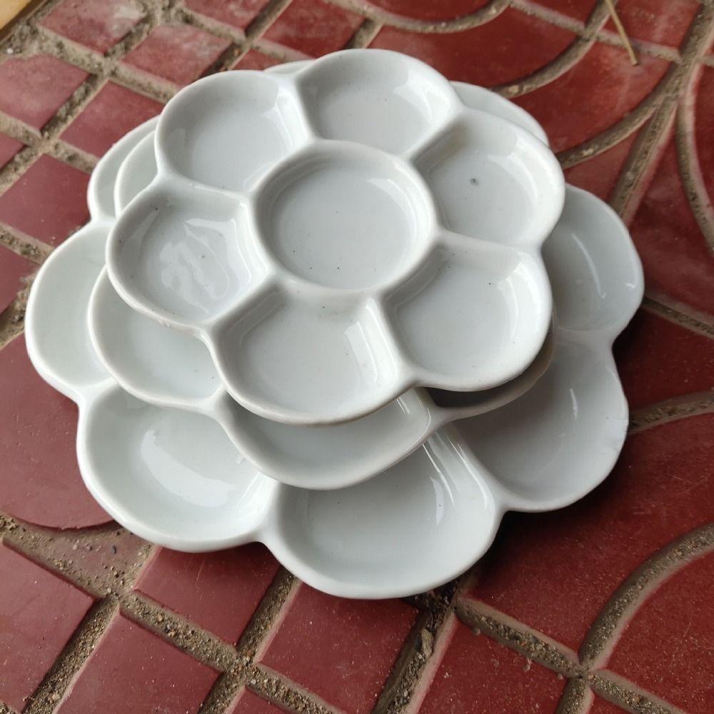 Portable Ceramic Paint Palette 6/7/8/9 Grids Porcelain Palette Mixing Colour Tray  Watercolor Dish