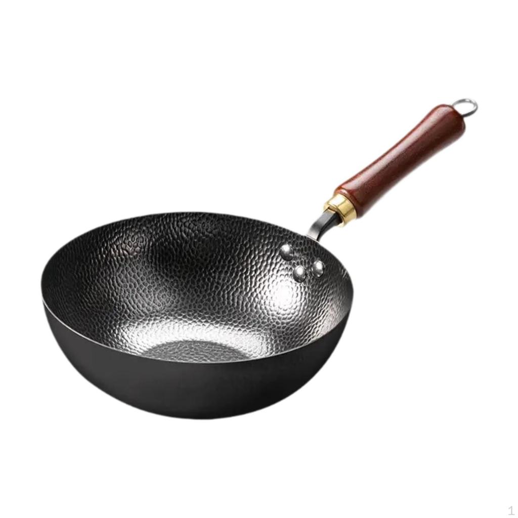 10'' Iron Wok Chinese Cookware with Hanging Hook Frying Pan Flat Bottom for Hotel