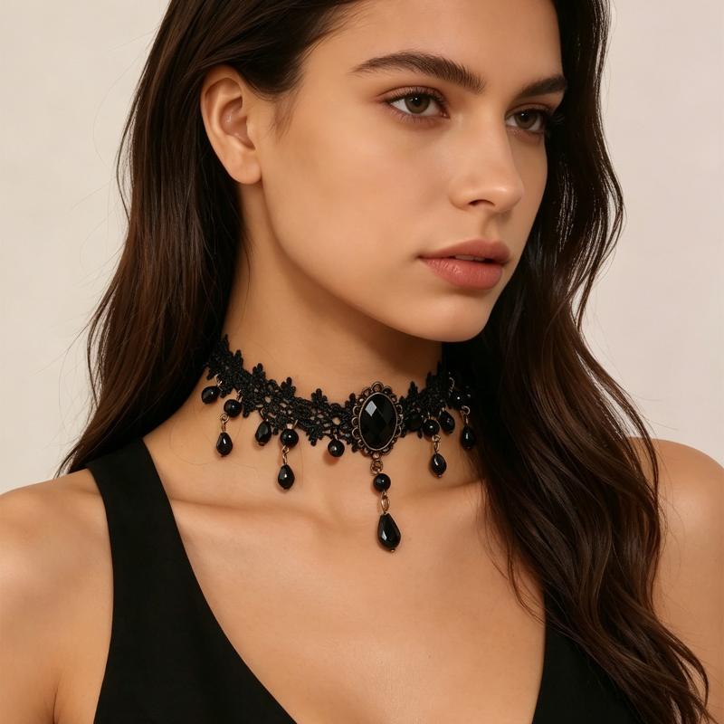 Neue Sexy Gotische Choker Kristall Schwarze Spitze Hals Choker Halskette Vintage Damen Chocker Steampunk Schmuck