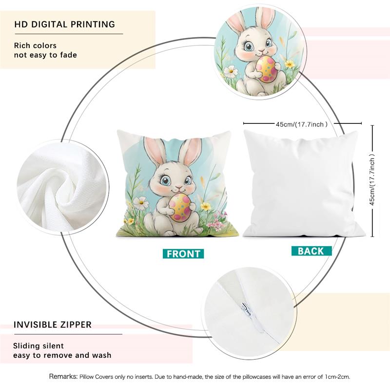 1Pc Easter Day Cushion Cover Spring Pattern Eggs Rabbit Pillow Cover Easter Pillowcase Home Decor Throw Pillow Case 45X45Cm