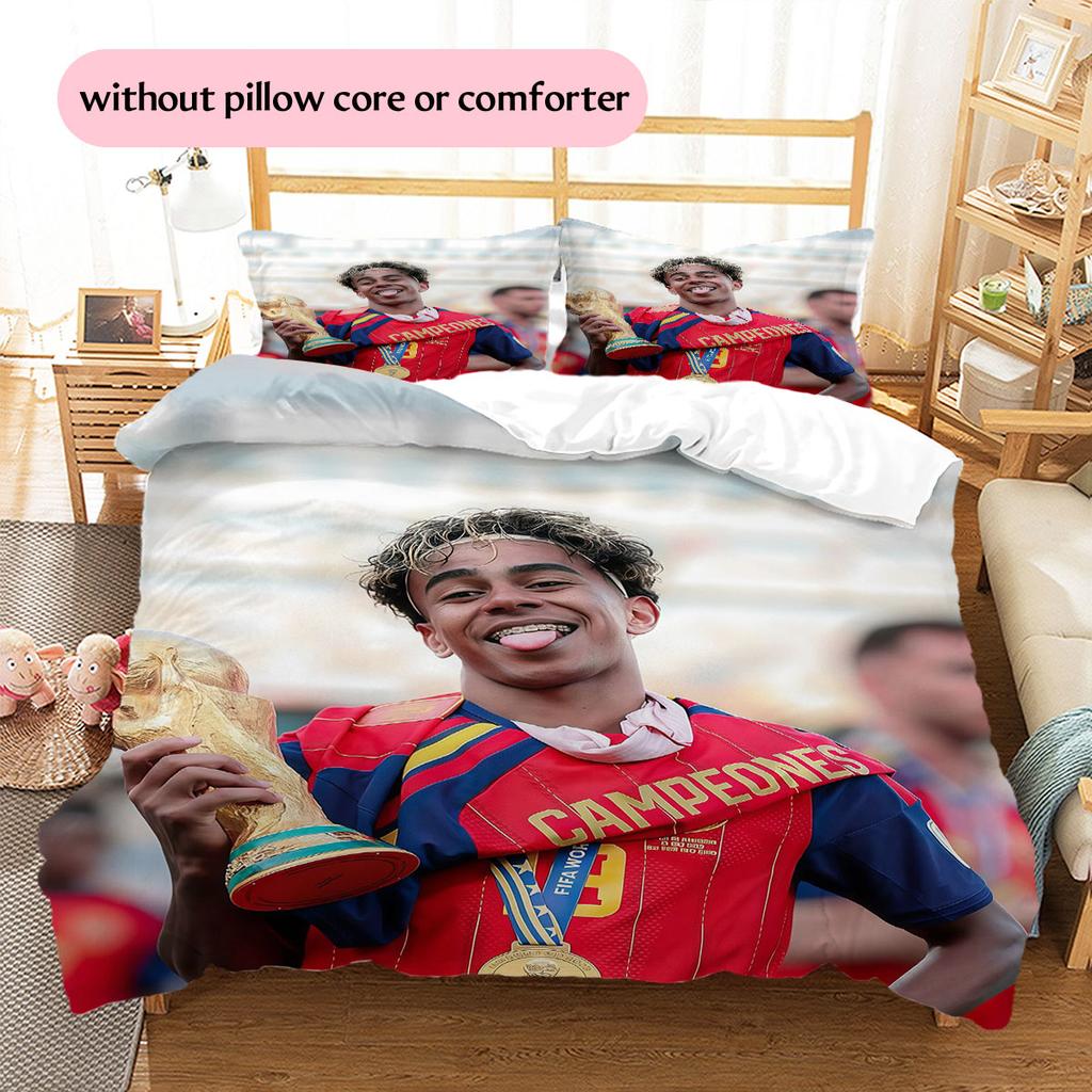 Biancheria da letto con motivo Lamine Yamal Decorazione per la casa Regalo di compleanno ( 1 copripiumino + 2 federe, senza imbottitura),merchandising per fan.