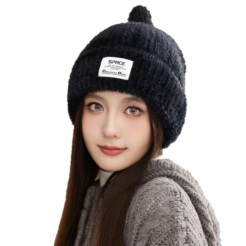 Women's Autumn and Winter Thick Plush Bag Head Hat Big Head Circumference Windproof Warm Wool Hat Korean Casual Ear Protection Hat New