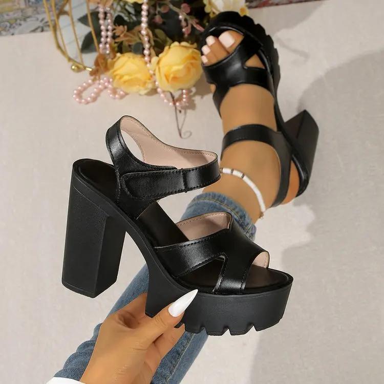 Small Size 36-43 Elegant Leather Shoes for Women Summer Platform Sandals 2025 Block High Heel Sandals for Women Office Moms