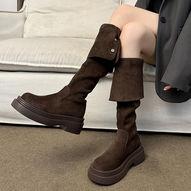 Knee boots Children's boots 2025 new autumn and winter two wear folded small thick-soled elastic high knight boots