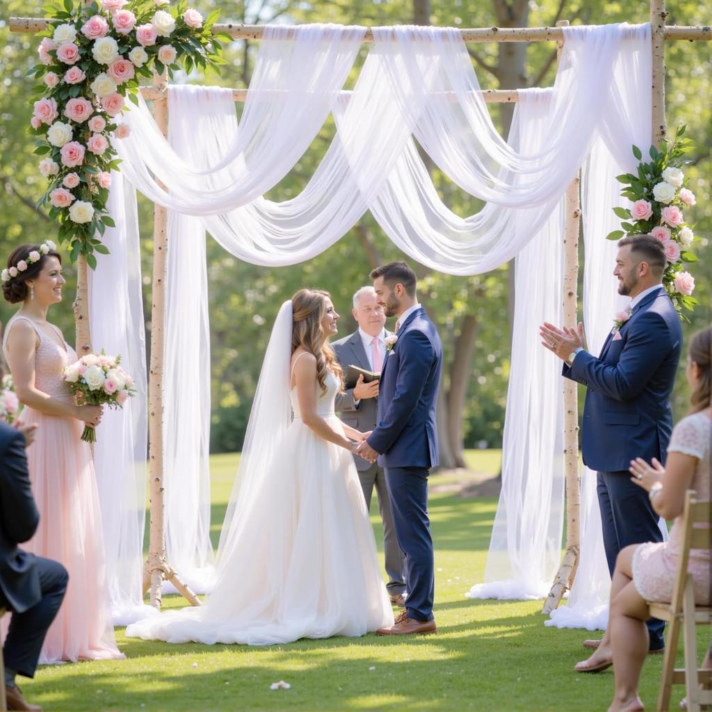 2Pcs Wedding Arch Draping Fabric for Wedding Reception Sheer Tulle Backdrop Curtain Birthday Party Baby Shower Ceiling Decor