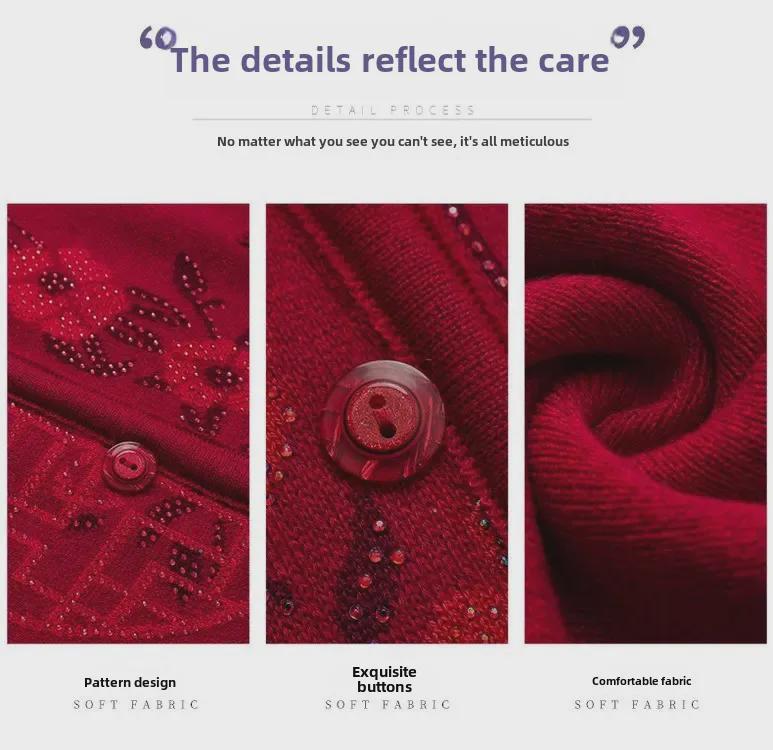 Warm Knitted Cardigan for Middle-aged and Elderly Women - Plus Velvet Winter Sweater Coat