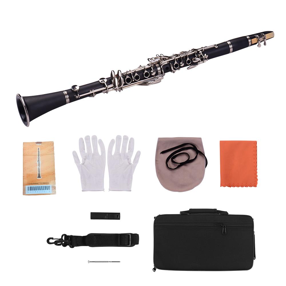 ABS 17 Key Clarinet Bb Flat with Carry Case Gloves Cleaning Cloth Mini Screwdriver Reed Case 10pcs Reeds Woodwind